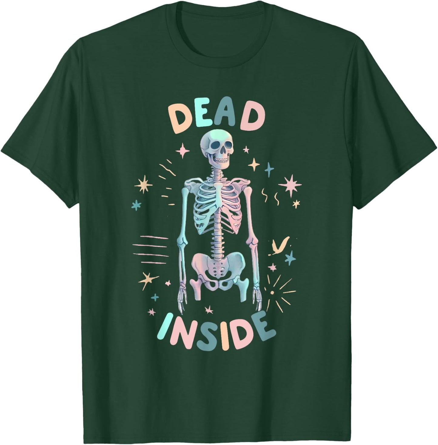 Funny Dead Inside Skeleton Casual Halloween Graphic Women T-Shirt - T-Shirt | Forest