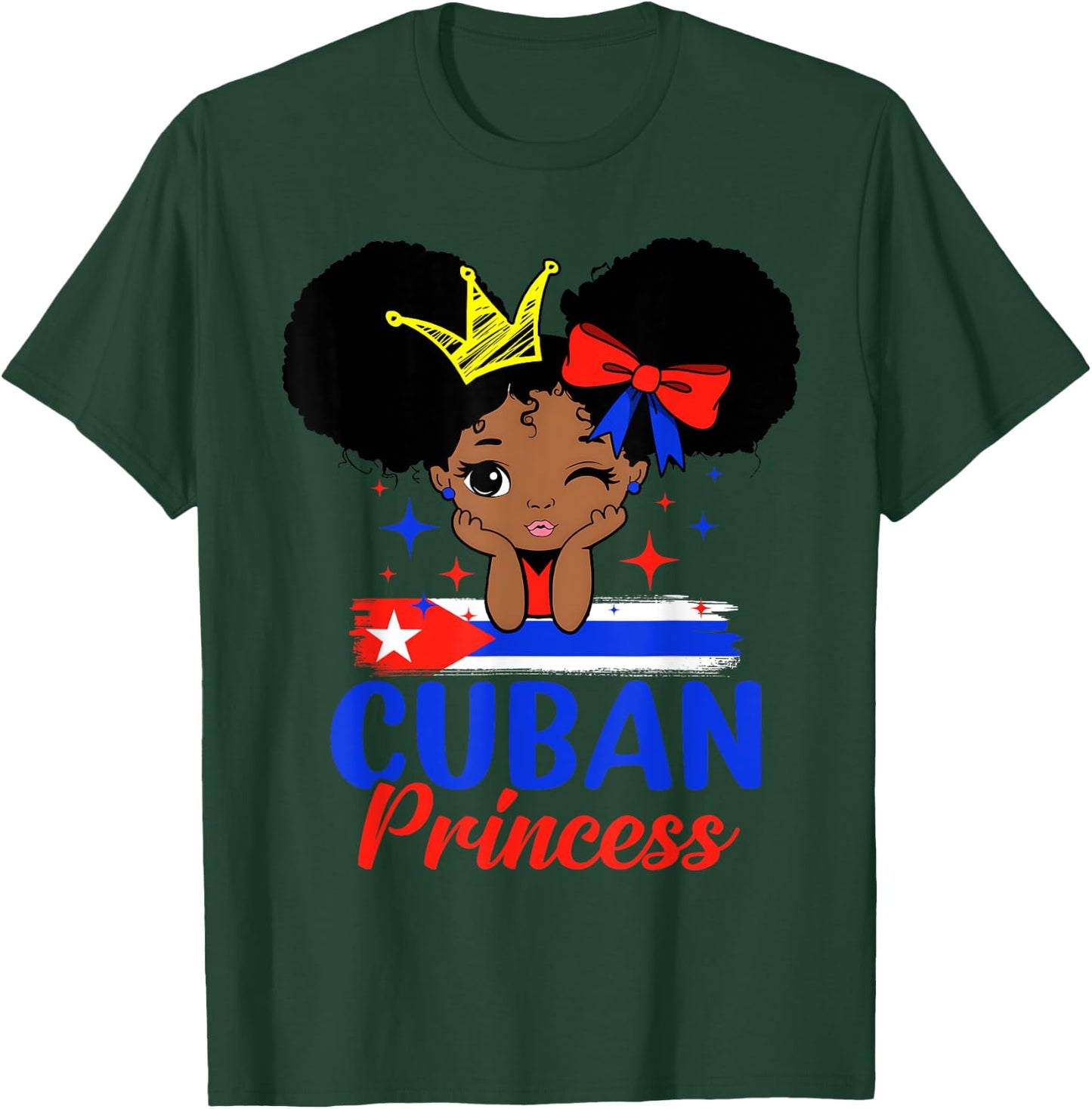Cuban Princess Cuba Girl Melanin Cute Cuban Flag T-Shirt - T-Shirt | Forest