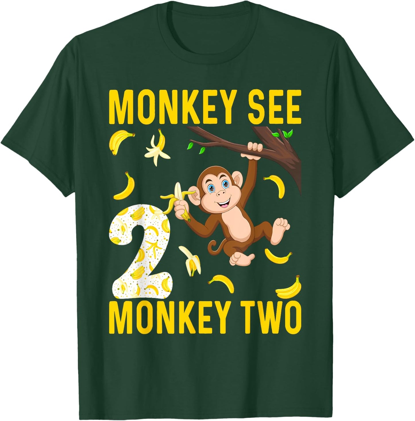 Kids 2 Years Old Monkey Party Themes 2nd Birthday T-Shirt - T-Shirt | Forest