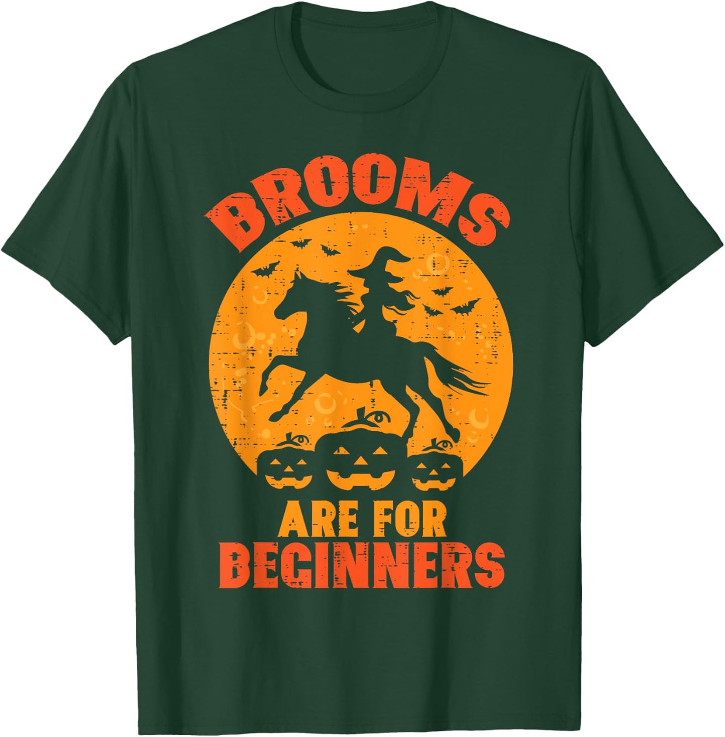 Halloween Witch Horse Broom For Beginners Costume Women Men T-Shirt - T-Shirt | Forest