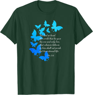 John 3:16 Christian Bible Verse Graphic Design T-Shirt - T-Shirt | Forest