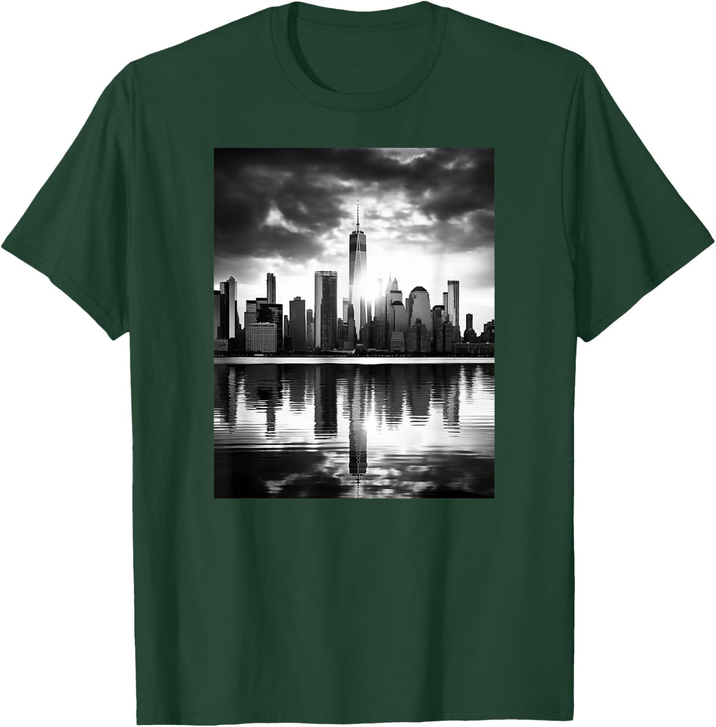Black & White Photo of a city with a Reflection Photography T-Shirt - T-Shirt | Forest