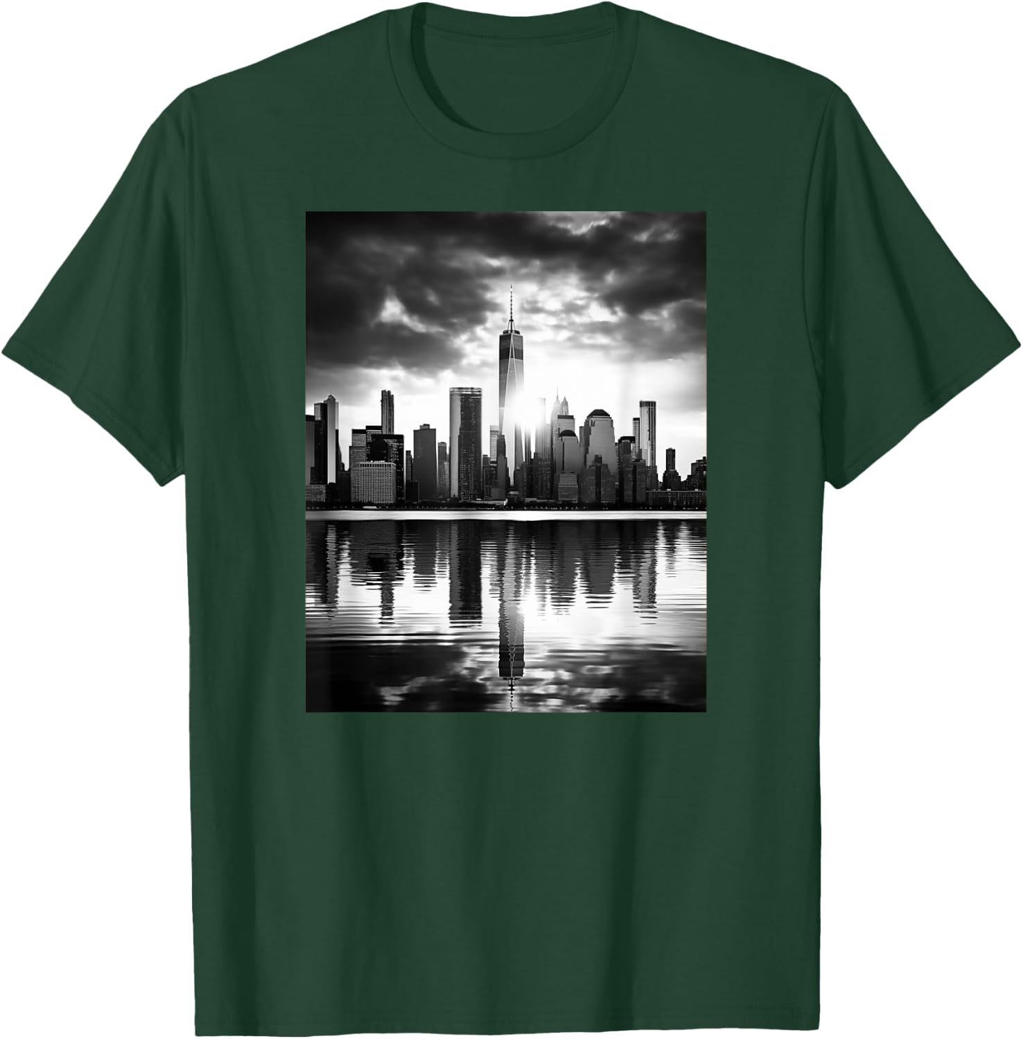 Black & White Photo of a city with a Reflection Photography T-Shirt - T-Shirt | Forest