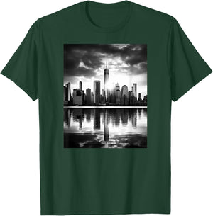 Black & White Photo of a city with a Reflection Photography T-Shirt - T-Shirt | Forest