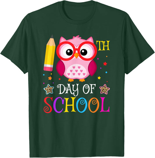 Cute 100th Day Of School Owl Lover Kids Girls Leopard T-Shirt - T-Shirt | Forest