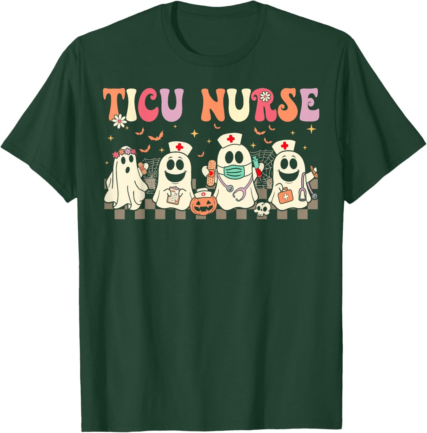 TICU Boo Crew Nurse Ghost Trauma ICU Nurse Halloween T-Shirt - T-Shirt | Forest