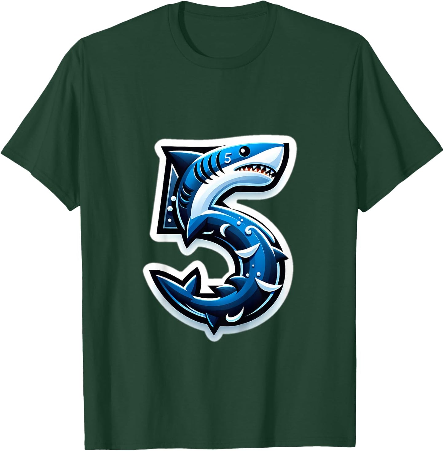 Kids Turning 5 Years Old Shark Birthday Party 5th Bday Boy, Girl T-Shirt - T-Shirt | Forest