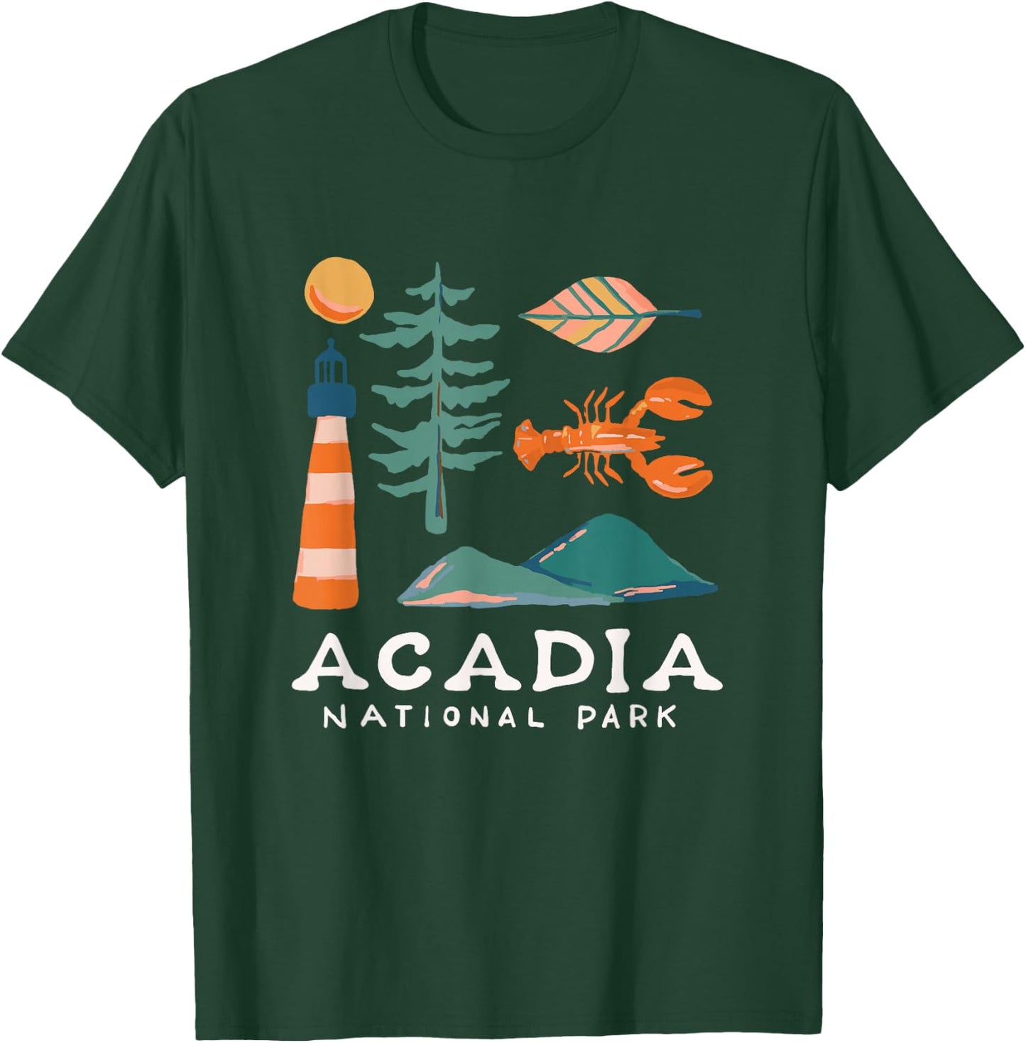 Acadia National Park Travel Icons Maine Vacation Souvenir T-Shirt - T-Shirt | Forest