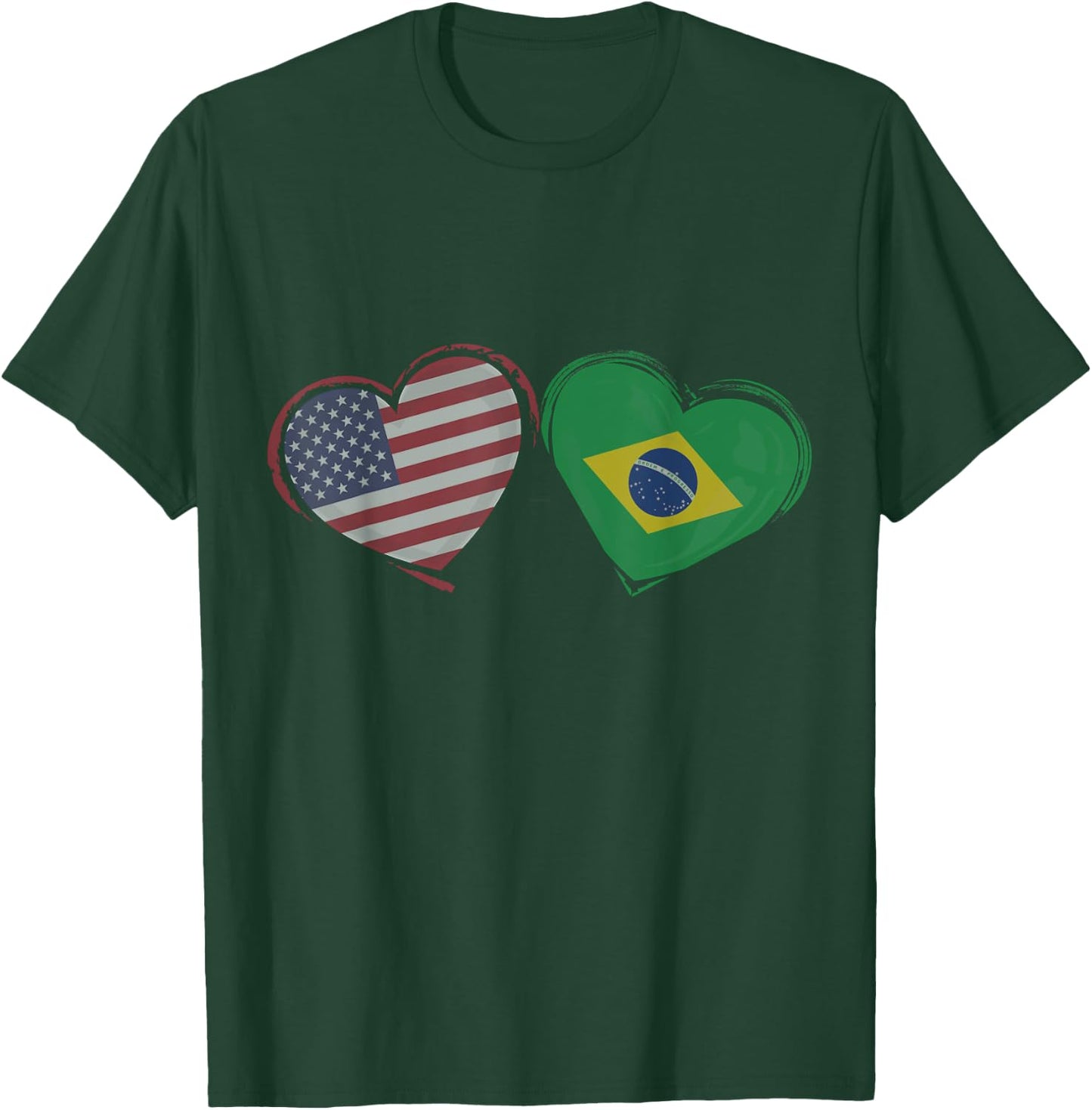 USA Brazil Flag Heart Valentines Day Brazilian American T-Shirt - T-Shirt | Forest