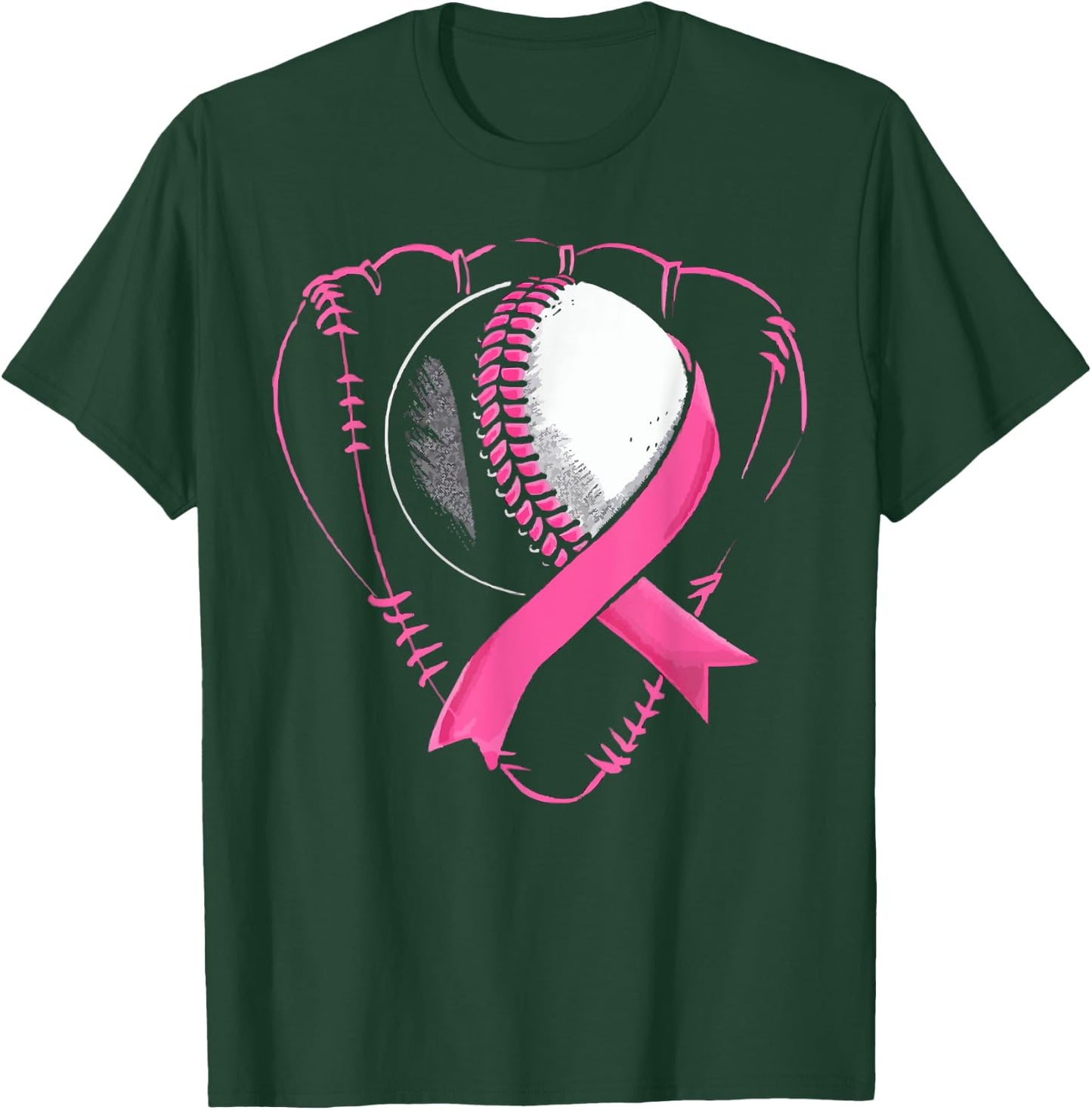 Baseball Breast Cancer Awareness Month Pink Ribbon T-Shirt - T-Shirt | Forest