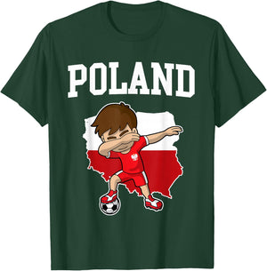Poland Soccer Dabbing Football Polska Polish Kids T-Shirt - T-Shirt | Forest
