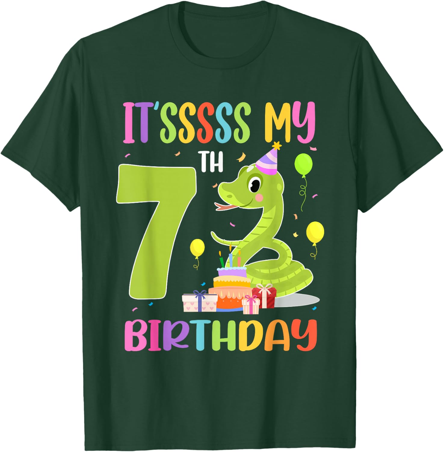 It's My 7th Birthday Snake 7 Years Old Birthday T-Shirt - T-Shirt | Forest