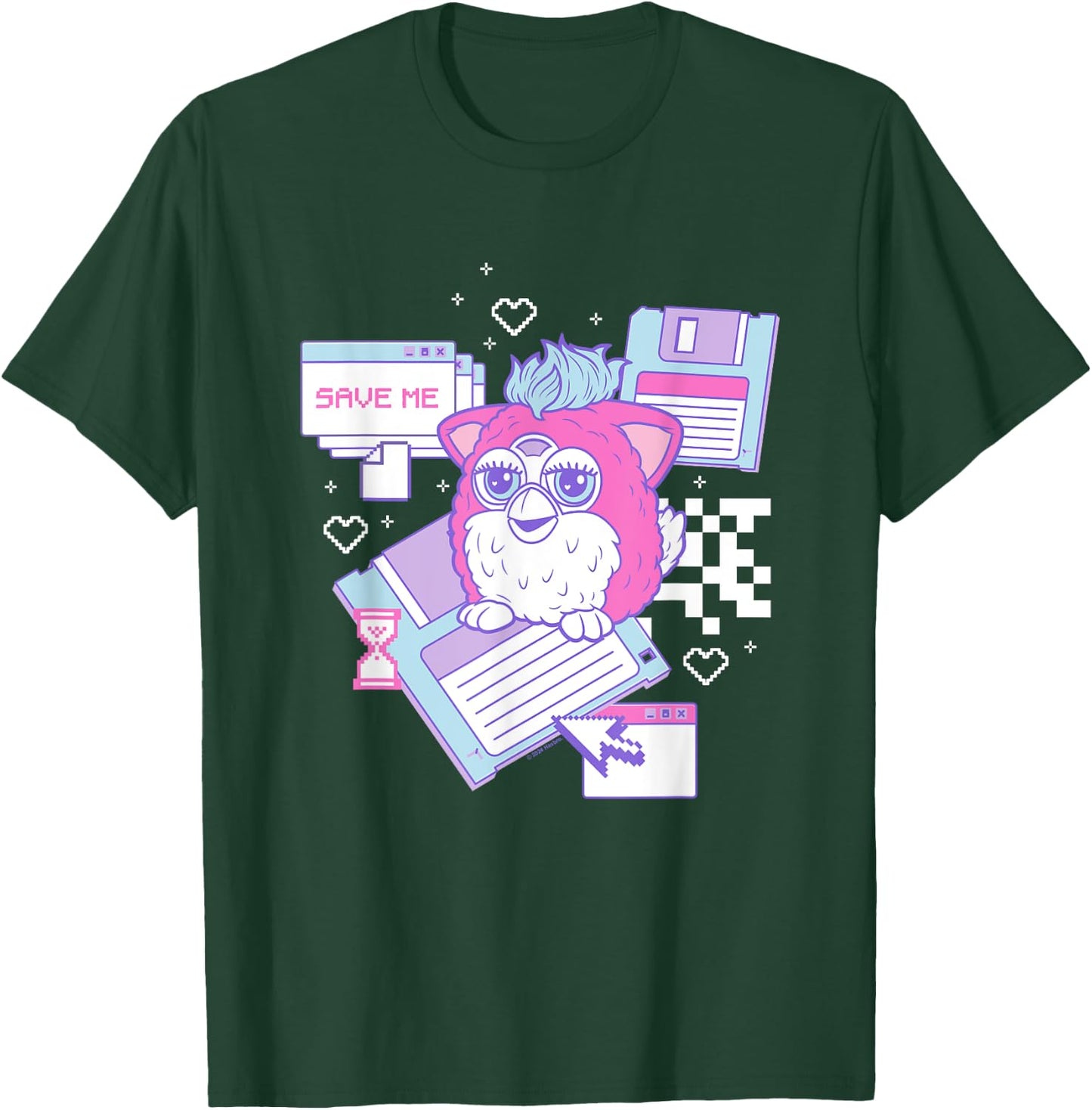Furby Cute Retro Computer Friend Save Me Big Chest Poster T-Shirt - T-Shirt | Forest