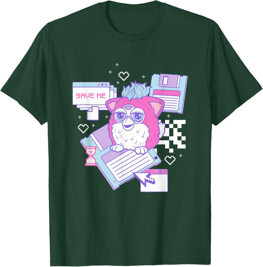 Furby Cute Retro Computer Friend Save Me Big Chest Poster T-Shirt - T-Shirt | Forest