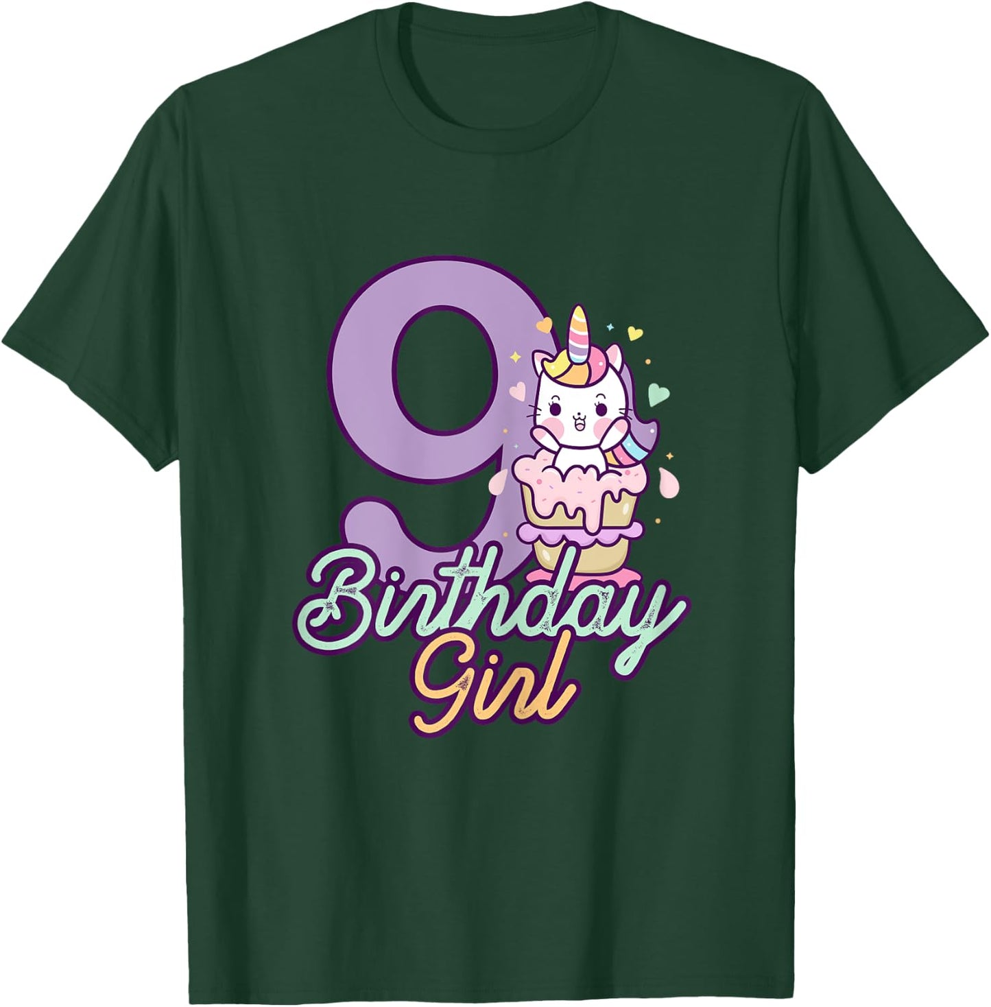9 Years Old Birthday Girl Gifts Unicorn 9th Birthday T-Shirt - T-Shirt | Forest