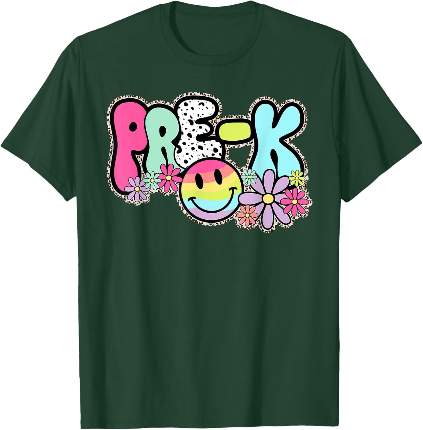 Pre-K Smile Face Retro Back To School Teacher Student Women Kids T-Shirt - T-Shirt | Forest