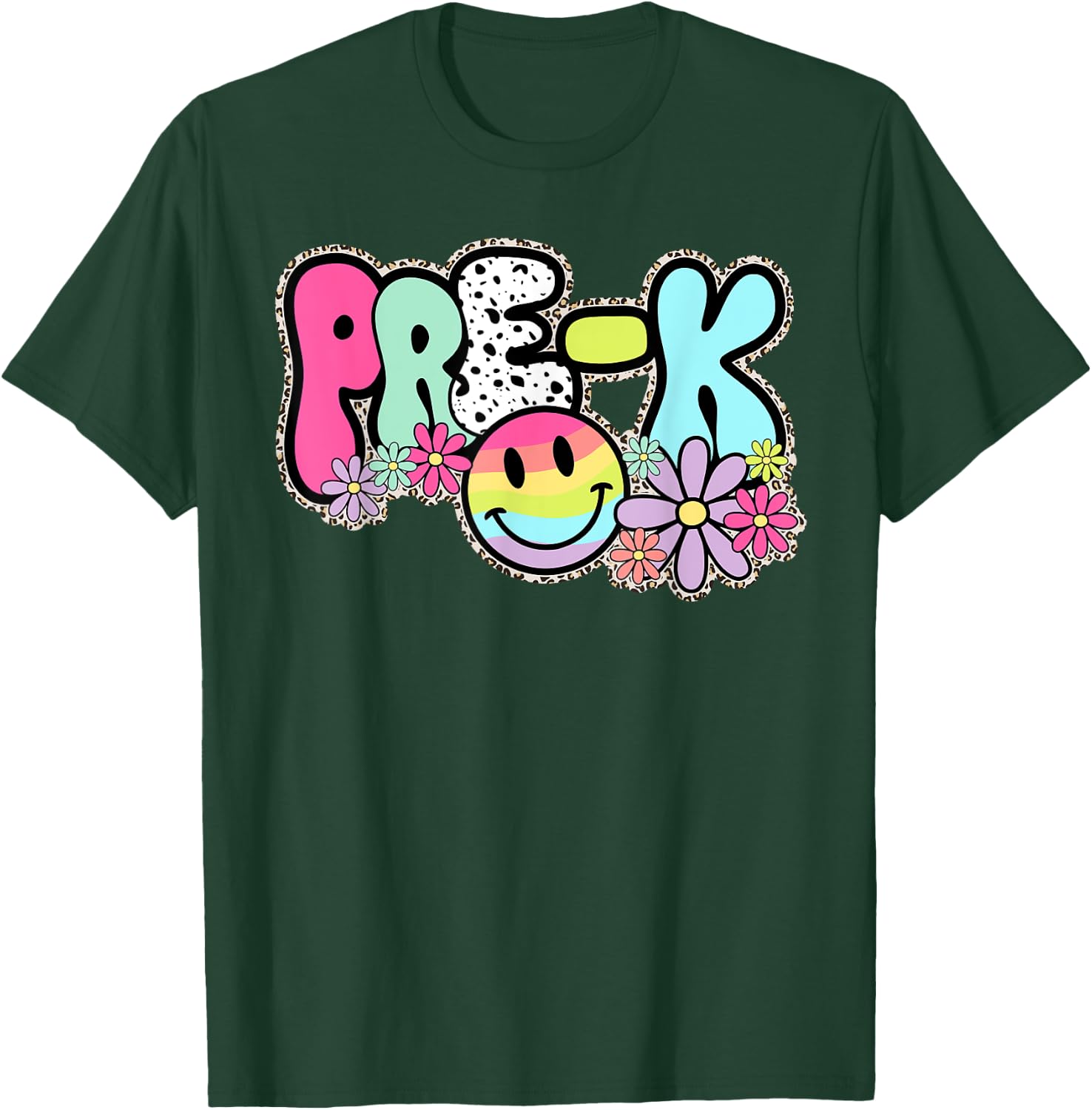 Pre-K Smile Face Retro Back To School Teacher Student Women Kids T-Shirt - T-Shirt | Forest