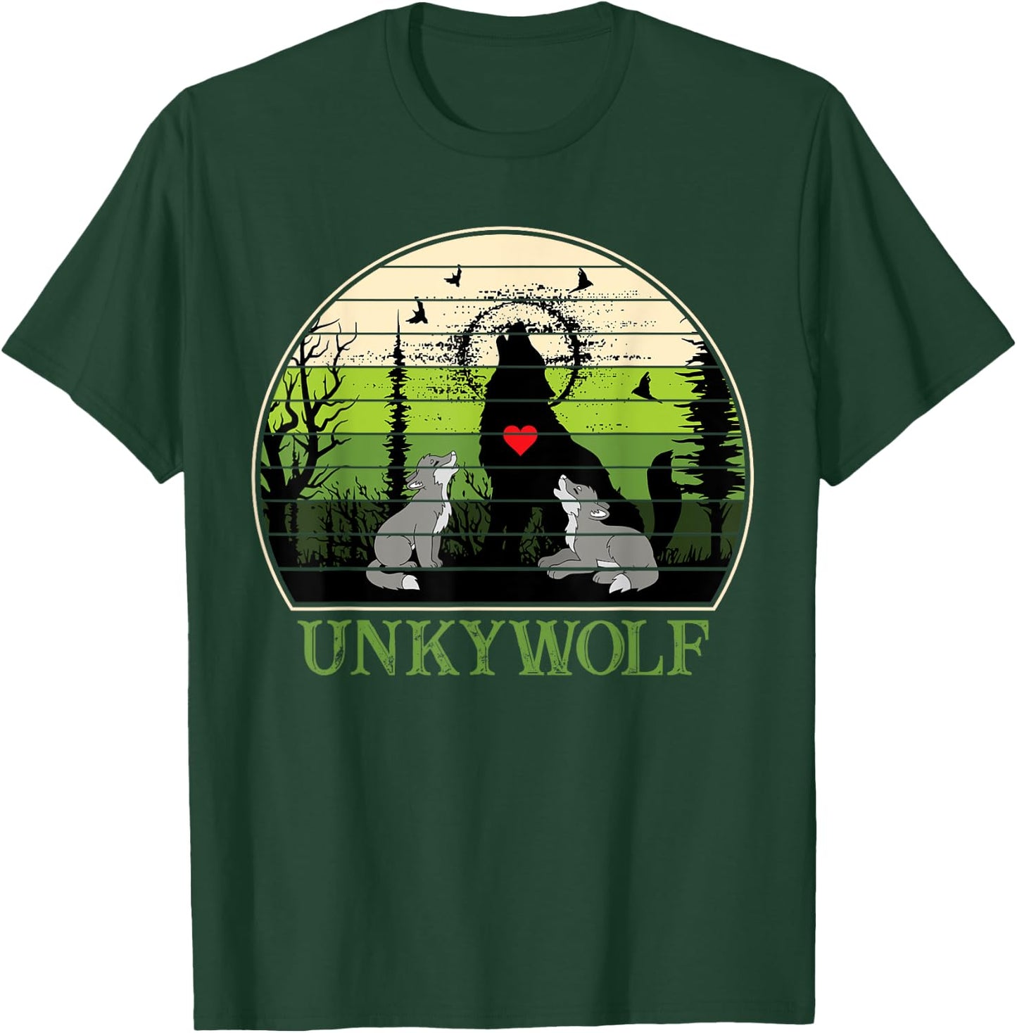 Retro Vintage Sunset Unky Wolf Fathers Day Uncle Wolf T-Shirt - T-Shirt | Forest