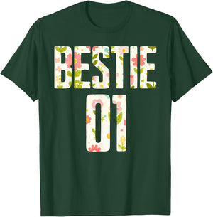 Bestie 1 Bestie 2 Matching Best Retro Flower Twinning Friend T-Shirt - T-Shirt | Forest