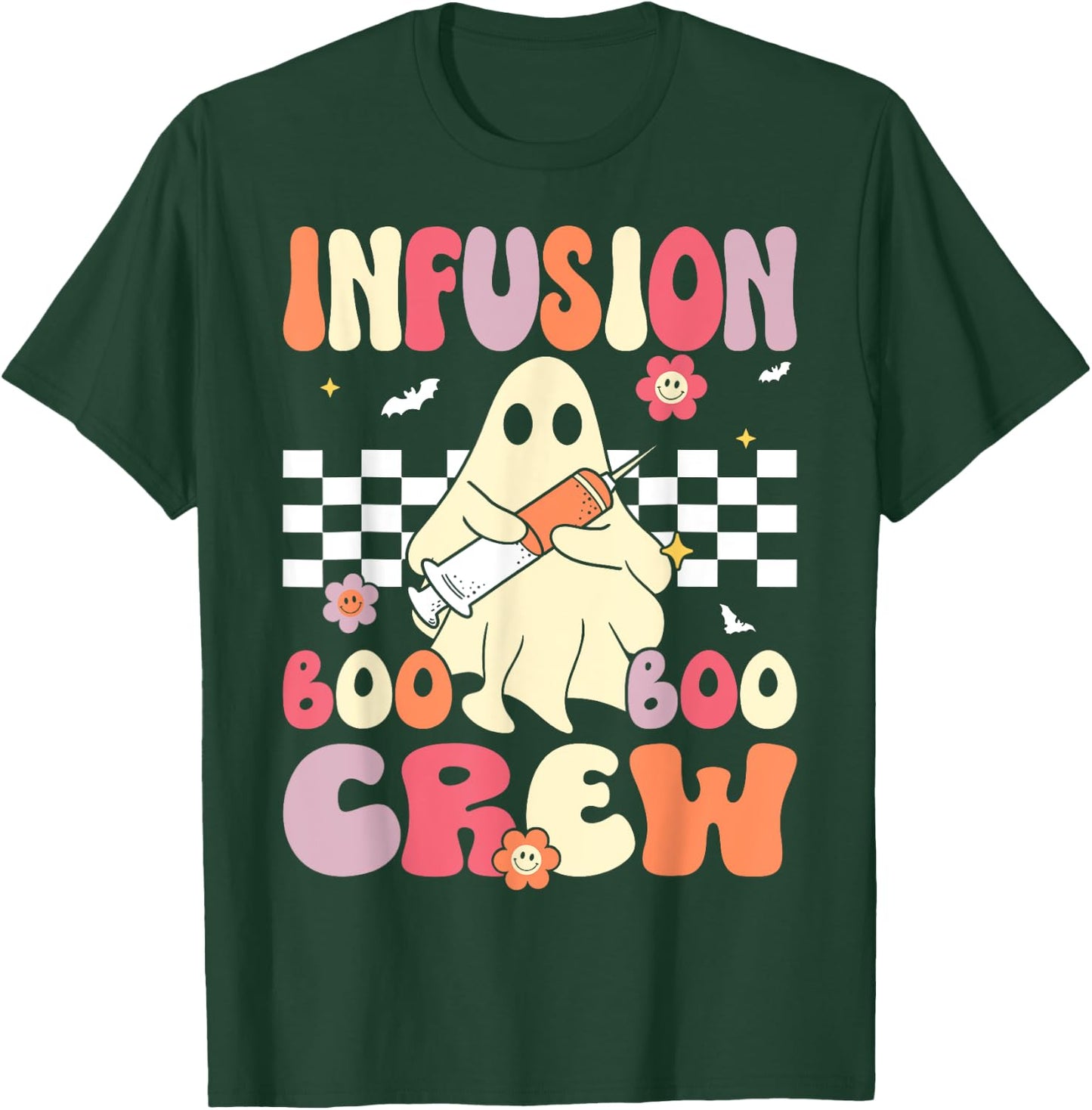 Infusion Nurse Boo Crew Groovy Retro Nurse Halloween T-Shirt - T-Shirt | Forest