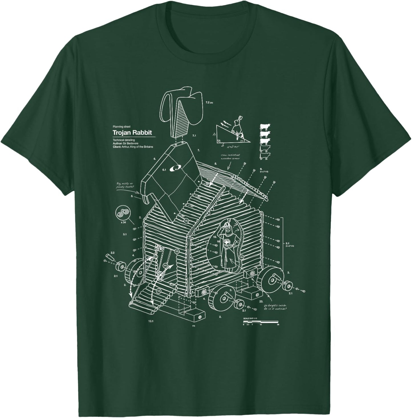 Vomaria.com Trojan Rabbit Funny - -Adults/Kids - Black - Short Sleeve - Cotton/Polyester - Small - - Classic Fit - Medieval-Themed - Movies T-Shirt - T-Shirt | Forest