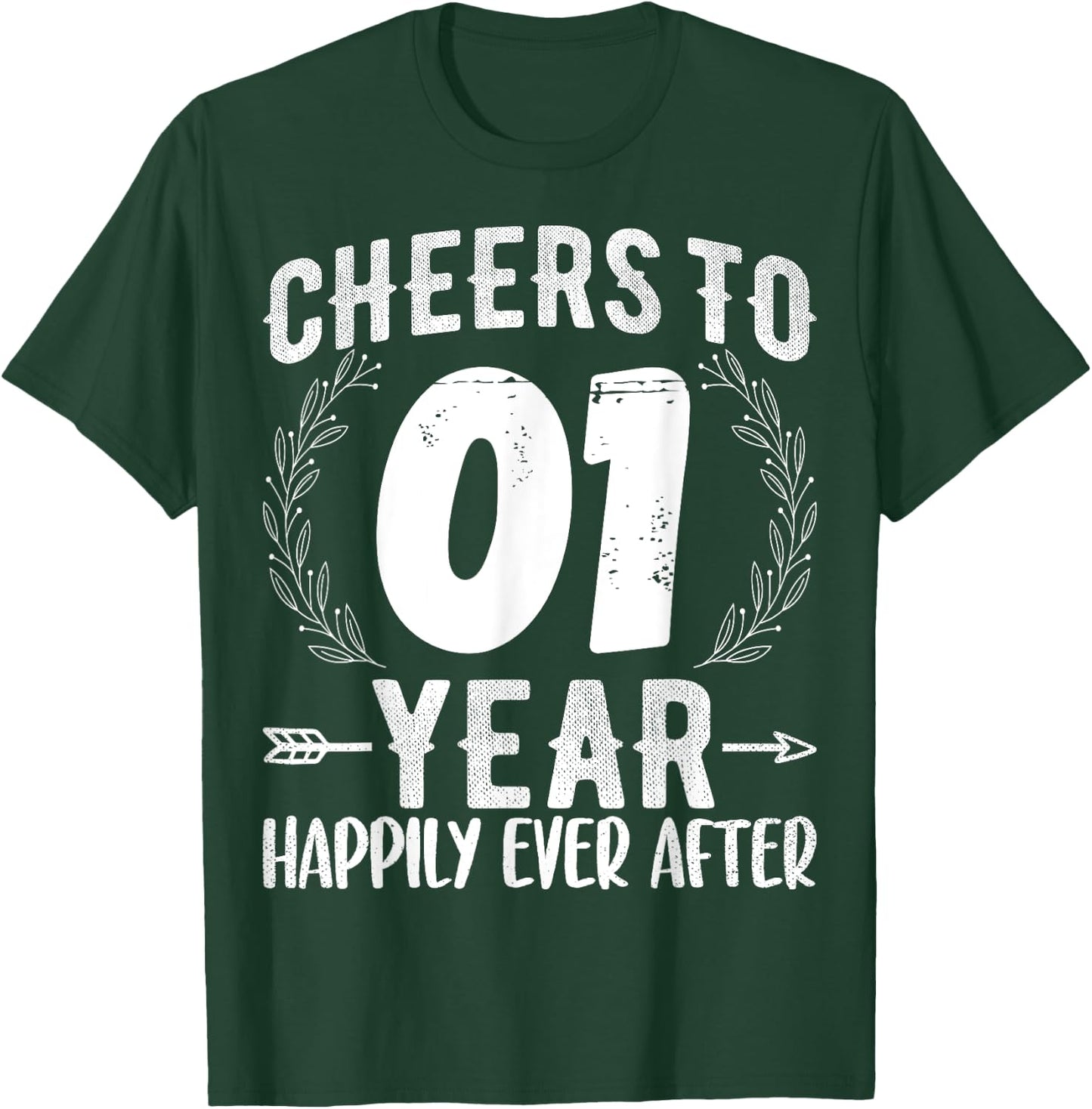 Cheers to 1 Year Happily - 1st Anniversary Husband Wife T-Shirt - T-Shirt | Forest