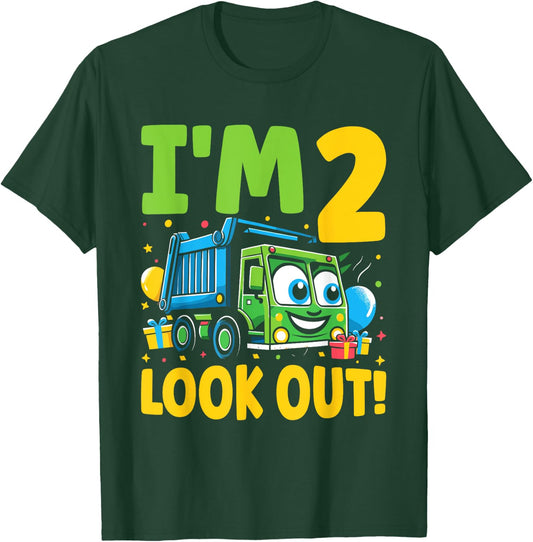 Two 2nd Birthday Garbage Truck Trash Girl Boy 2 Years Old T-Shirt - T-Shirt | Forest