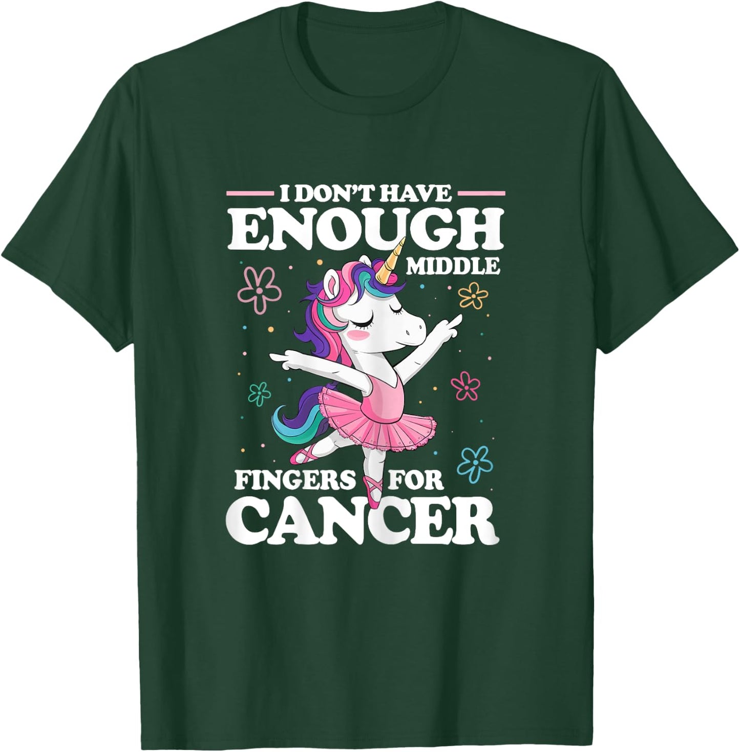 Christmas Funny I Don't Have Enough Middle Fingers For Cancer Unicorn Women's Black X-Small Modern U-Neck Short Sleeve Breast Cancer Awareness T-Shirt - T-Shirt | Forest