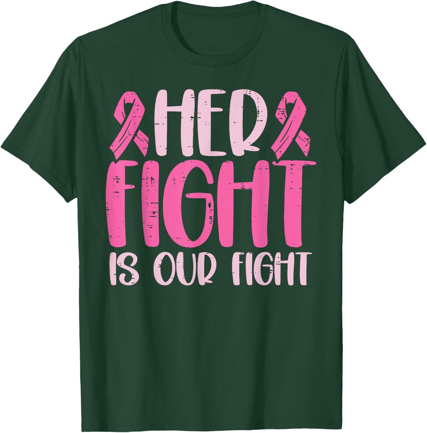 Her Fight Our Fight Family Breast Cancer Awareness Men Kid T-Shirt - T-Shirt | Forest