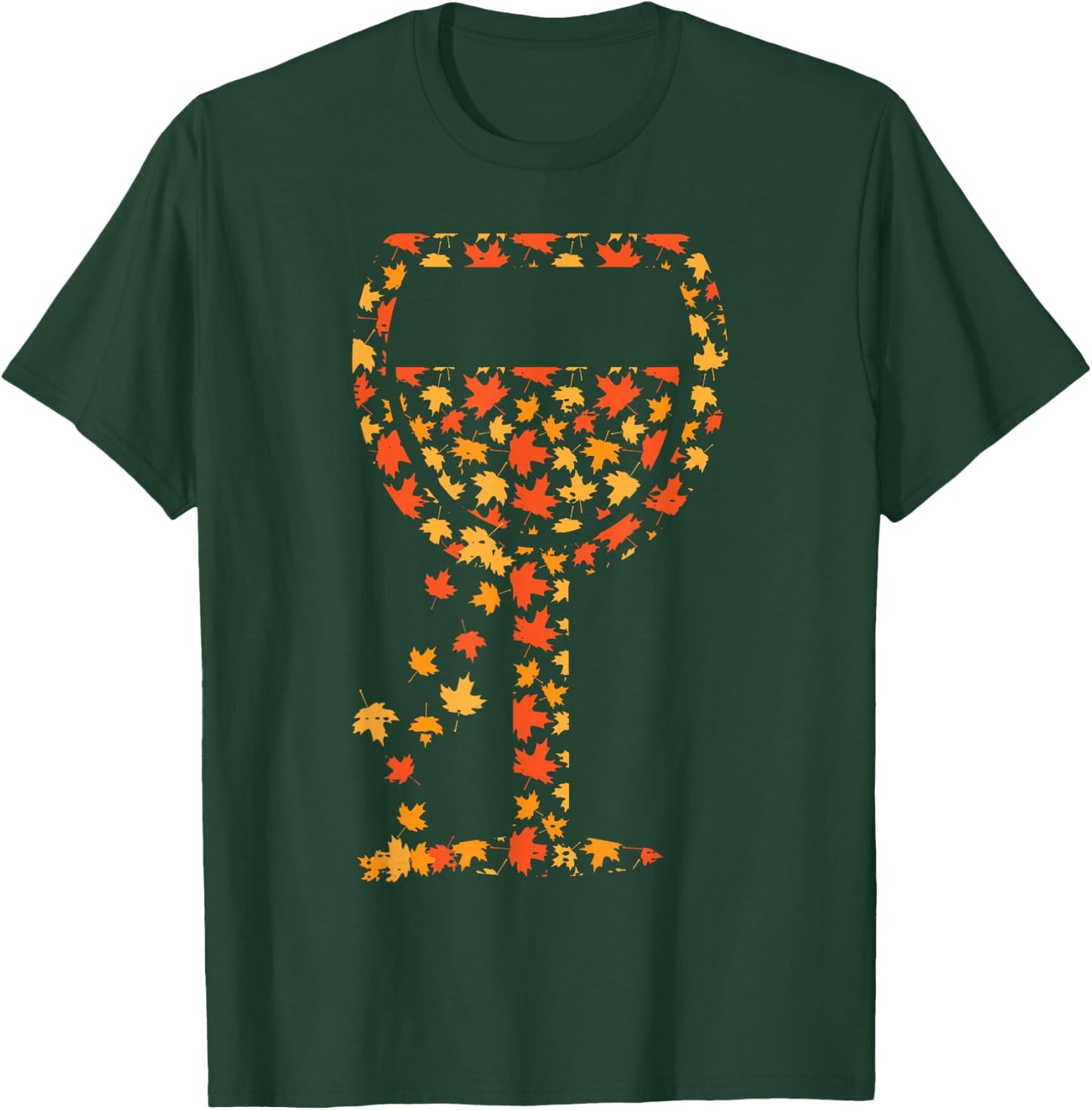 Wine Glass Maple Leaves Fall Autumn Thanksgiving Women T-Shirt - T-Shirt | Forest