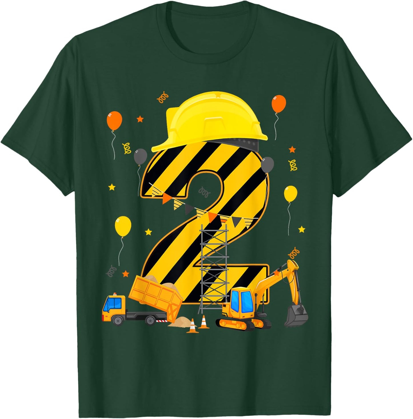 Two 2yr 2nd Birthday Construction Vehicles 2 Year Old T-Shirt - T-Shirt | Forest