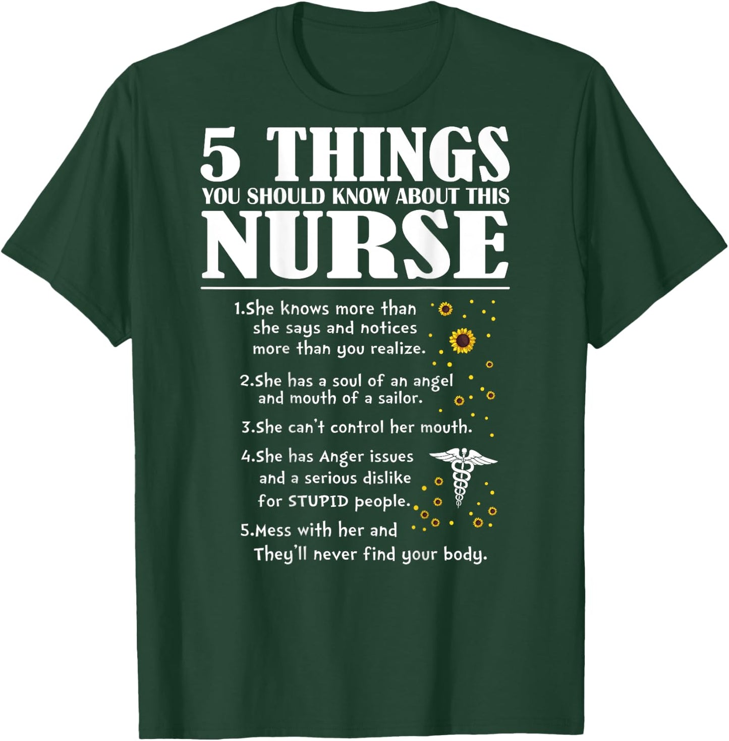 5 Things You Should Know About This Nurse (on back) T-Shirt - T-Shirt | Forest