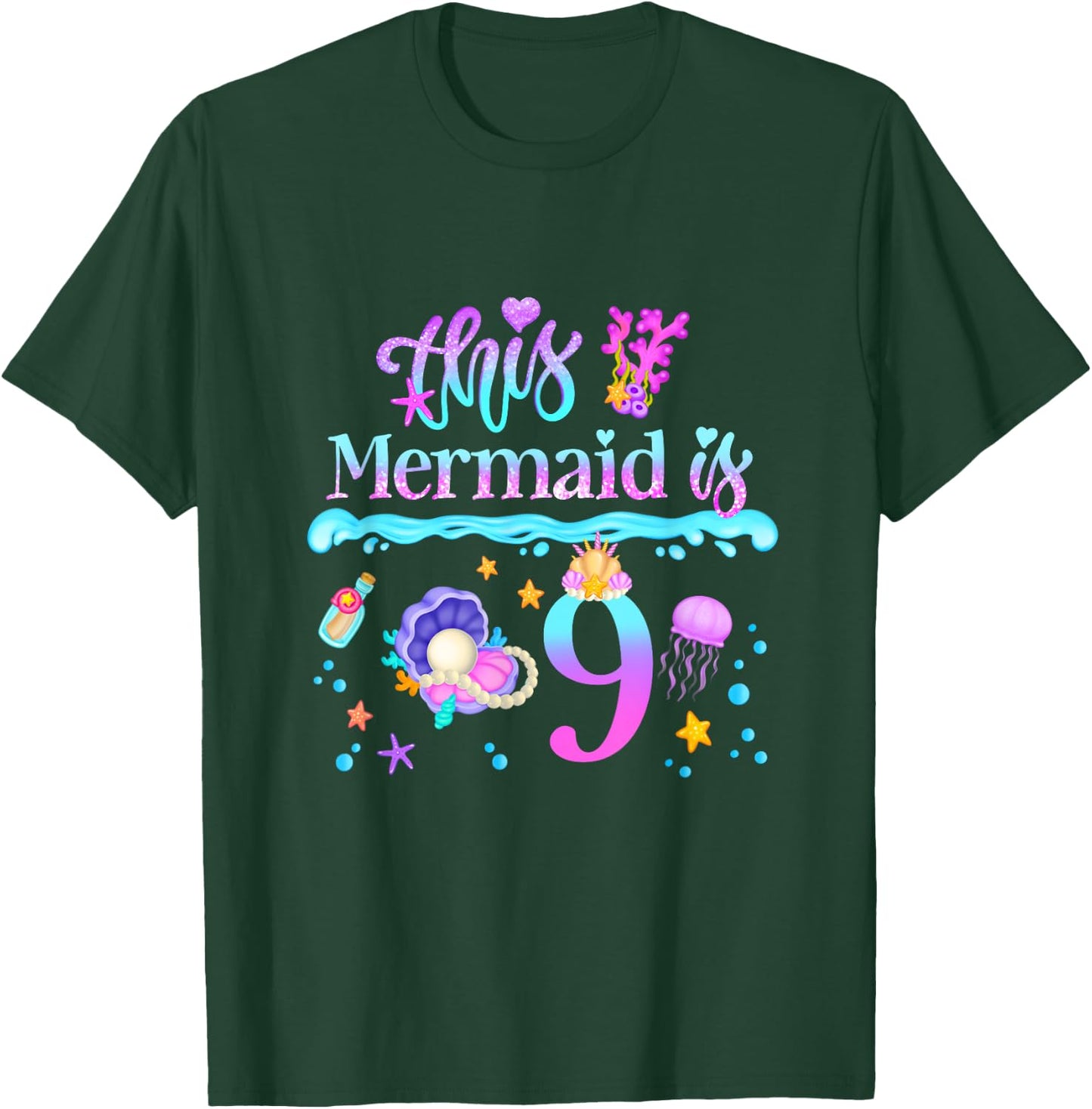 This Mermaid is 9 Years Old 9th Girls Birthday Party Kids T-Shirt - T-Shirt | Forest