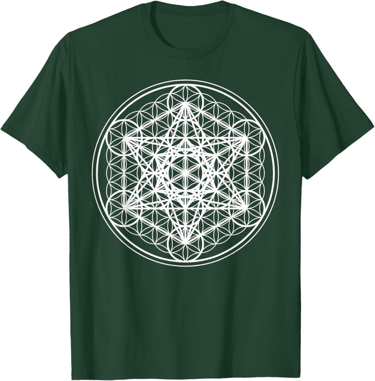 Metatron's Cube Flower of Life Minimal Sacred Geometry Art T-Shirt - T-Shirt | Forest