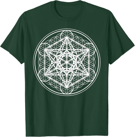 Metatron's Cube Flower of Life Minimal Sacred Geometry Art T-Shirt - T-Shirt | Forest