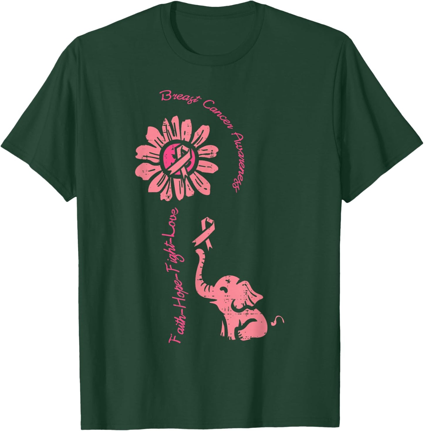 Breast Cancer Awareness Sunflower Elephant Faith Women Kids T-Shirt - T-Shirt | Forest