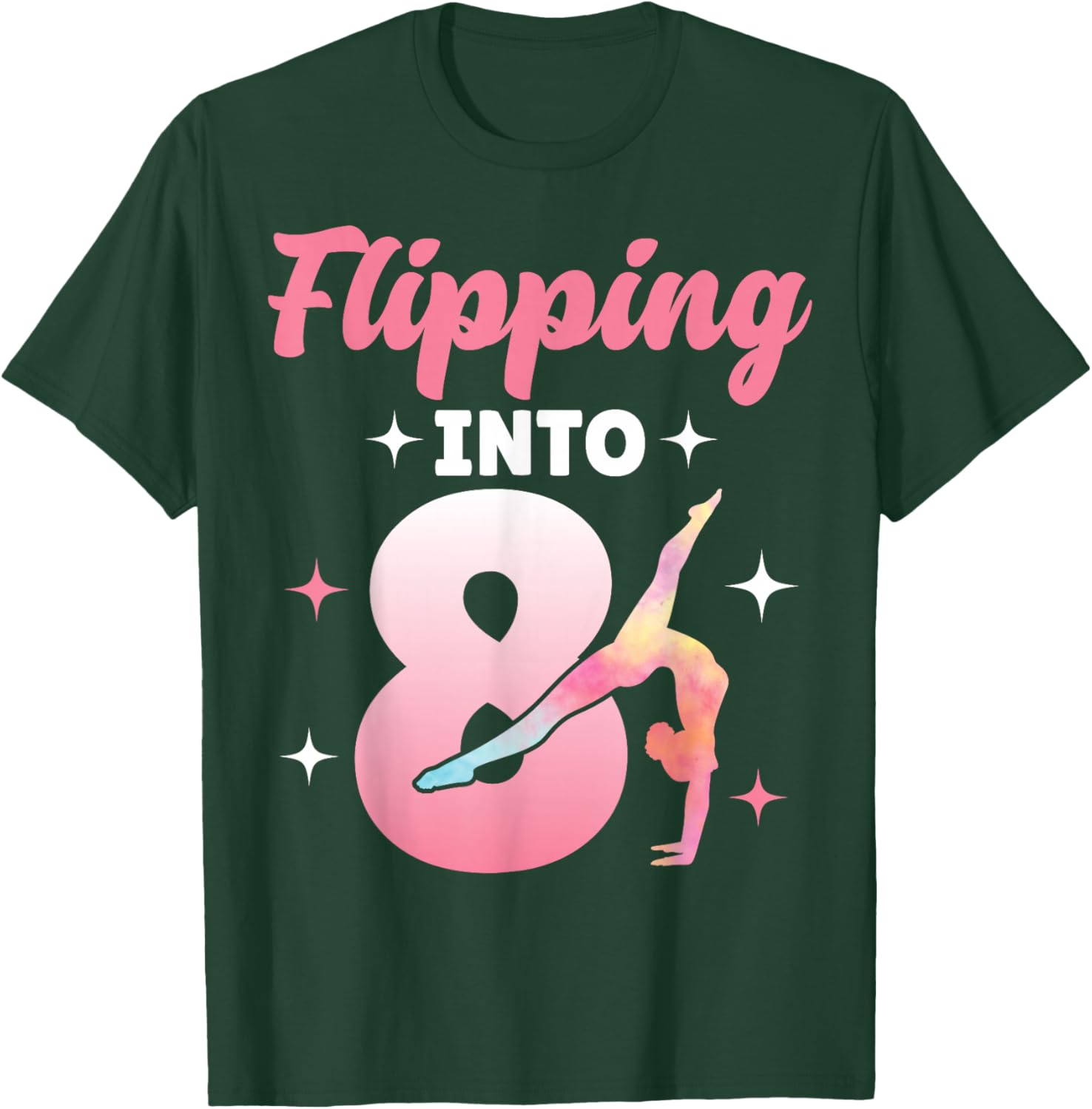 Flipping Into 8 Gymnast Gymnastics 8th Birthday Girls T-Shirt - T-Shirt | Forest