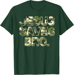 Camo camouflage Jesus Saves Bro T Shirt Christian Religion T-Shirt - T-Shirt | Forest