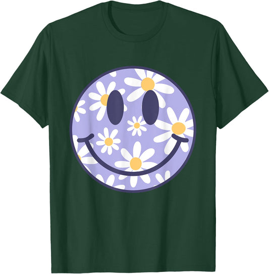 Retro Purple Happy Face Checkered Pattern Smile Face Trendy T-Shirt - T-Shirt | Forest