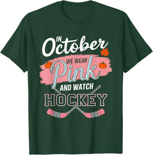 Ice Hockey Breast Cancer Awareness Month Pink Ribbon T-Shirt - T-Shirt | Forest