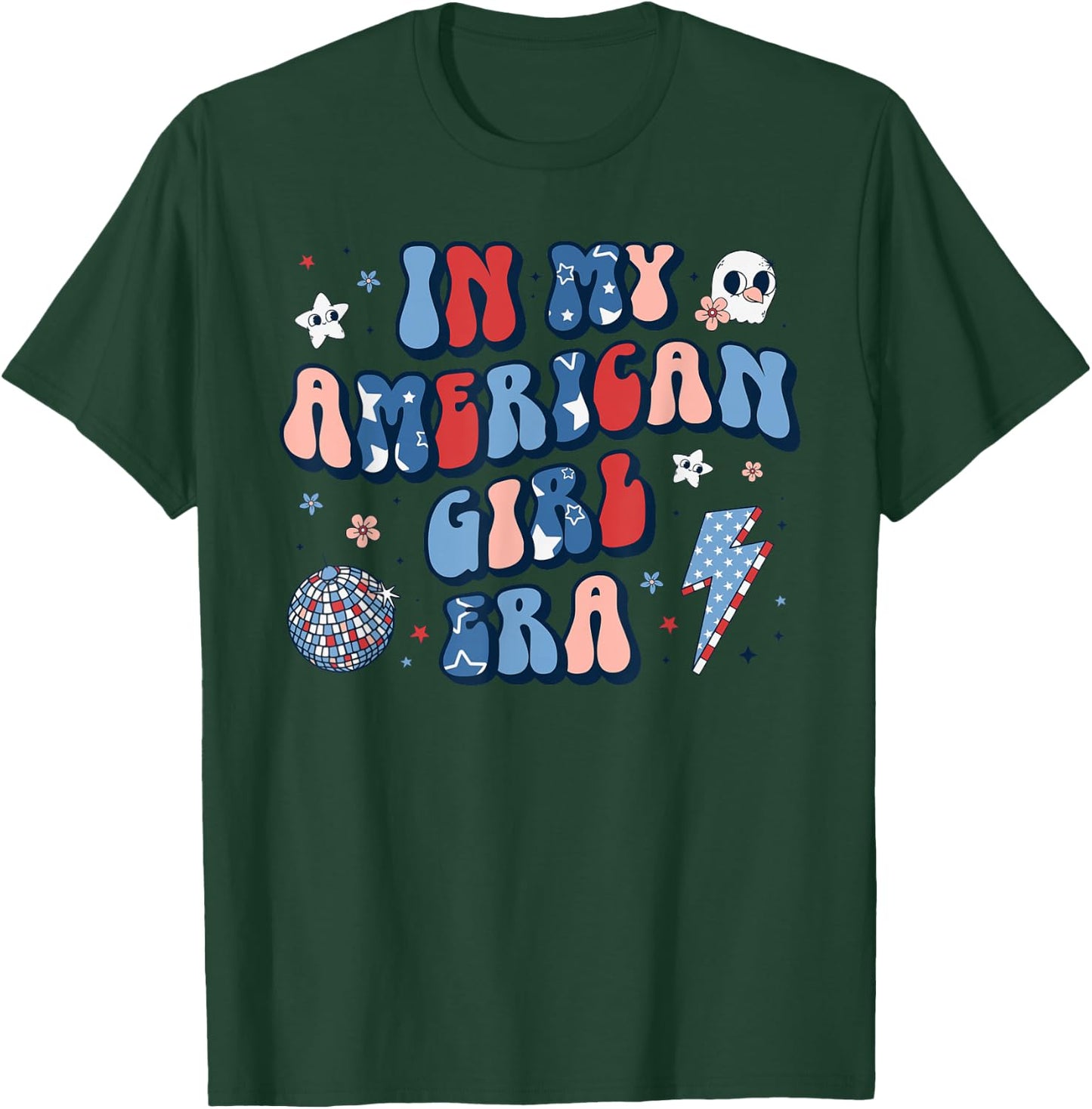 In My American Girl Era Retro 4th of July Fourth Groovy T-Shirt - T-Shirt | Forest