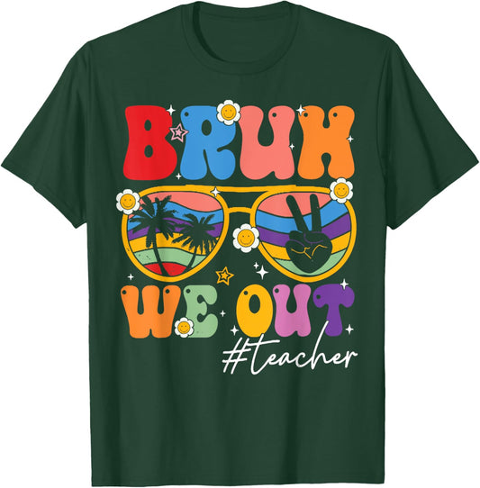 Retro Bruh We Out Teacher Funny School Out Summer Men Women Kids T-Shirt - T-Shirt | Forest