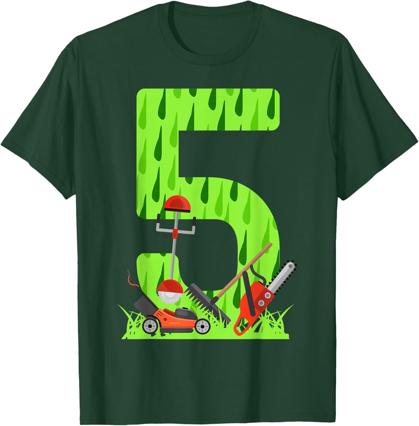 Funny 5th Birthday Lawn Mower for Boys Who Love Grass Mowing T-Shirt - T-Shirt | Forest