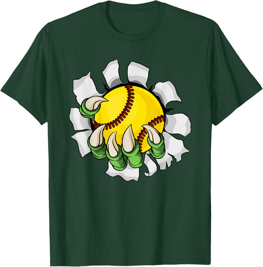 Claw Softball Baseball Ball Dragon Monster Hand T-Shirt - T-Shirt | Forest