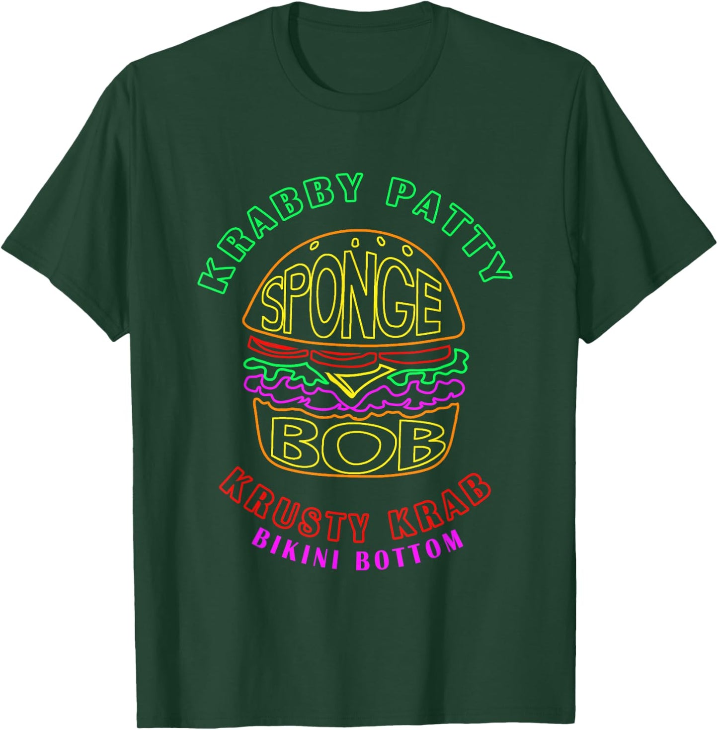 SpongeBob SquarePants Krabby Patty Retro Neon Outline Logo T-Shirt - T-Shirt | Forest