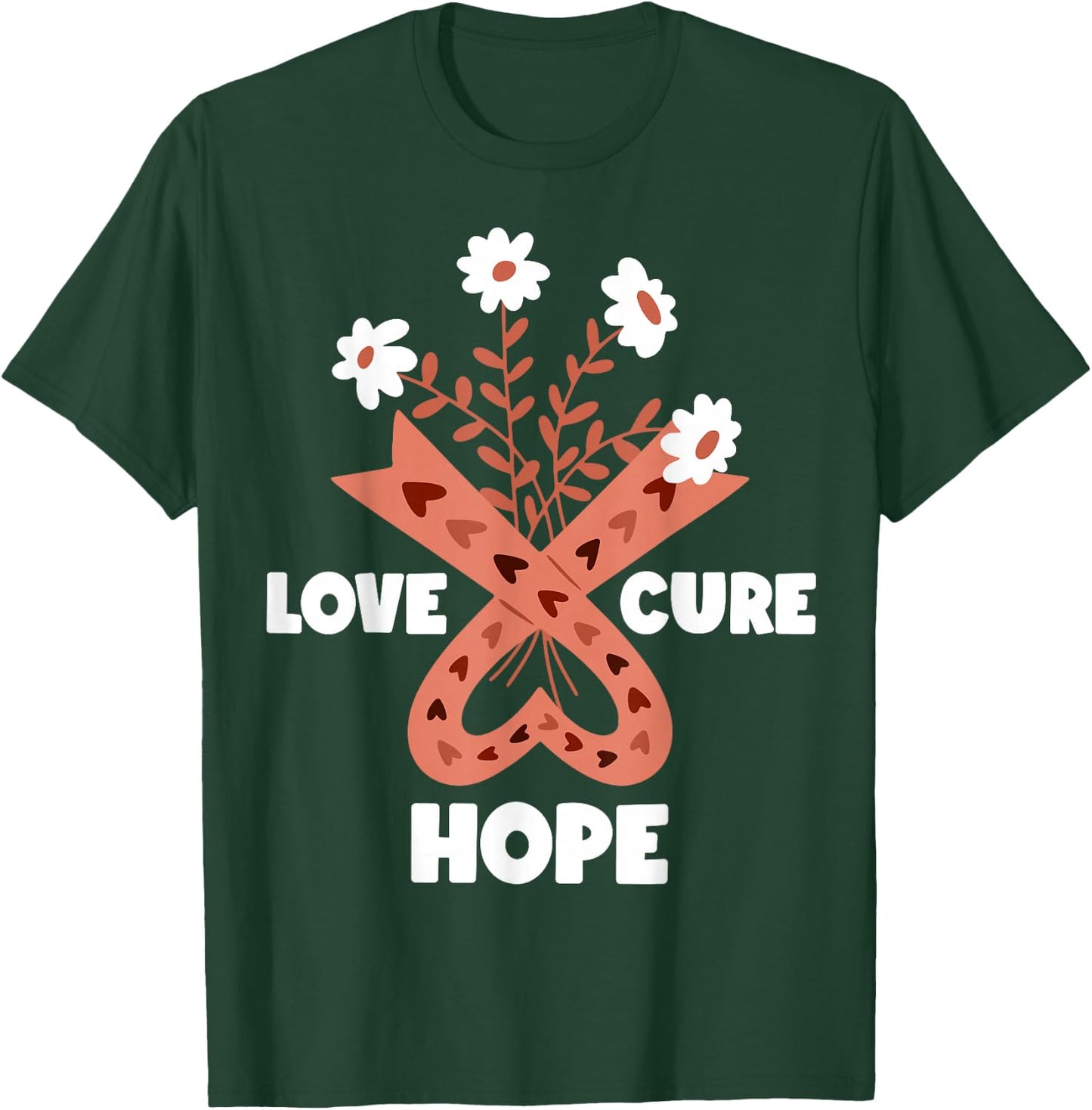Faith Hope Love Cure Uterine Endometrial Cancer Awareness T-Shirt - T-Shirt | Forest