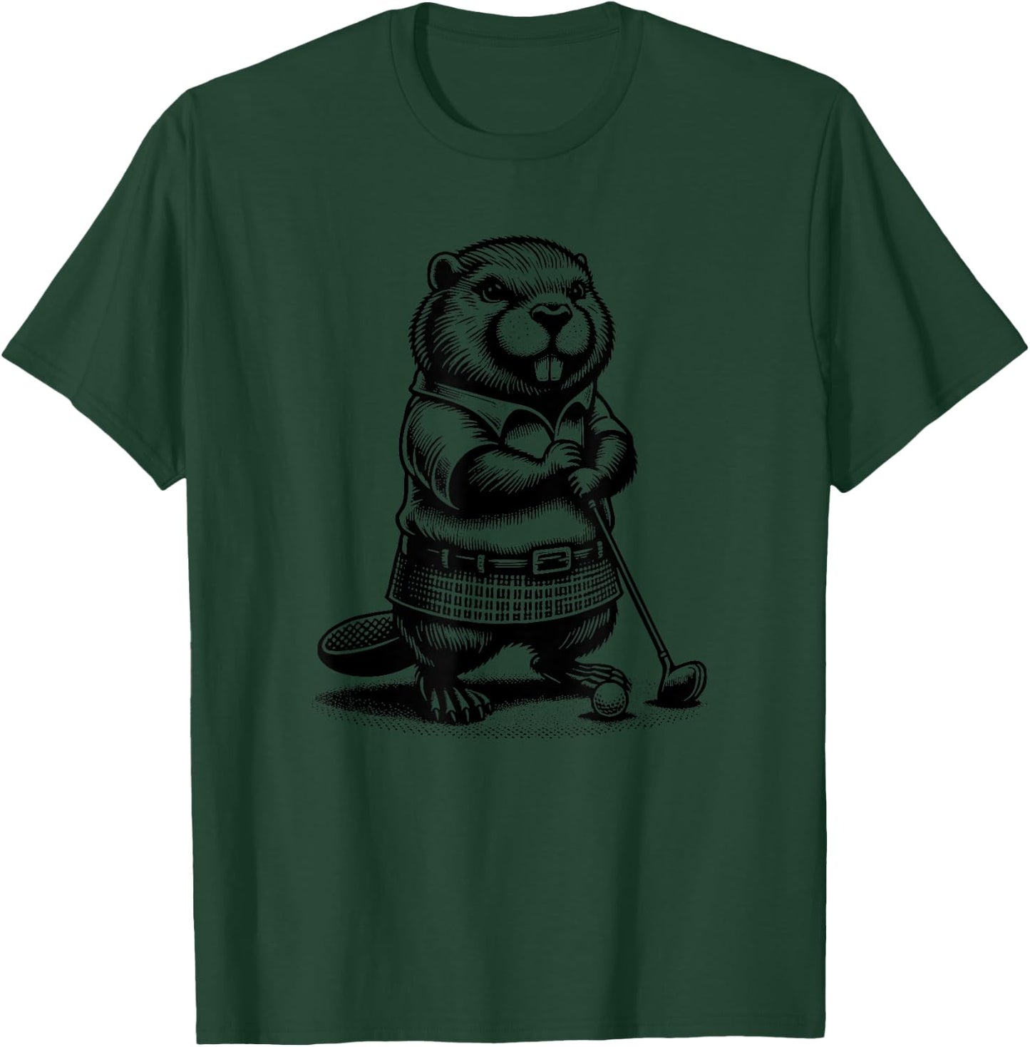 Funny Beaver Golfer Swing Golfing Rodent Sports T-Shirt - T-Shirt | Forest
