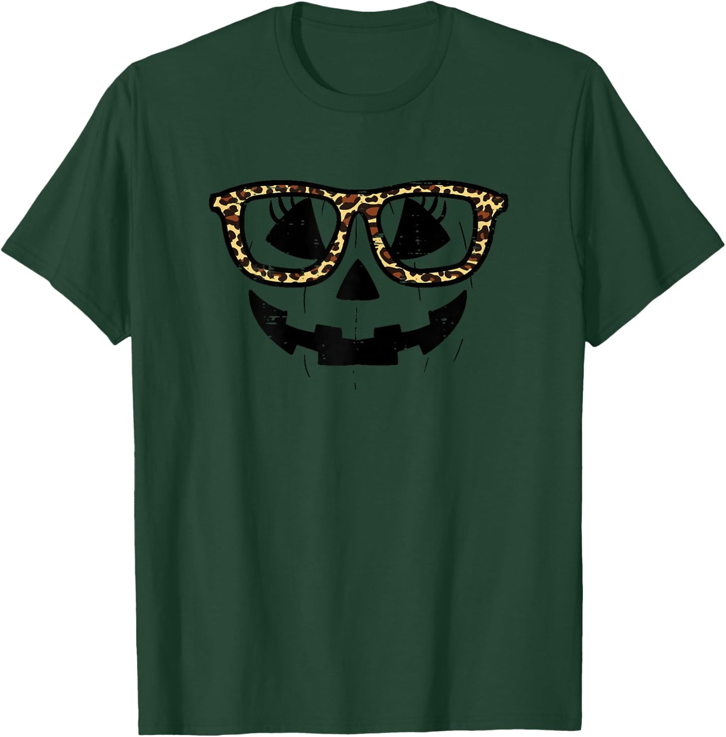Pumpkin Face Leopard Glasses Funny Halloween Women Girls T-Shirt - T-Shirt | Forest