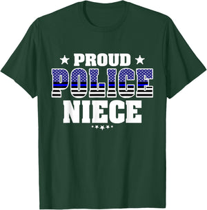 Proud Police Niece Thin Blue Line US Police Officer's Family T-Shirt - T-Shirt | Forest