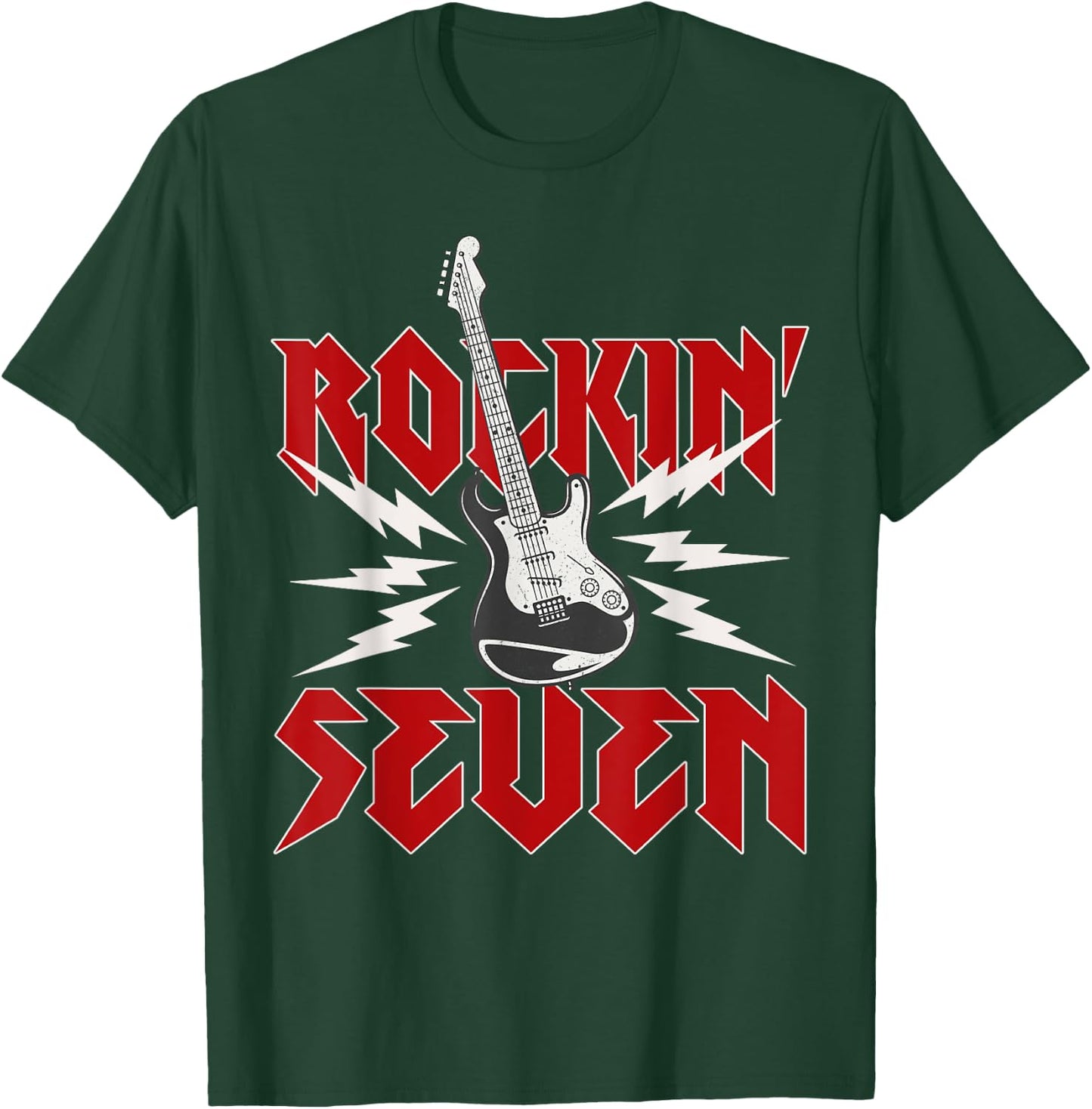 Rockin' Seven Retro Rockstar 7th Birthday Boy Girl Guitar T-Shirt - T-Shirt | Forest